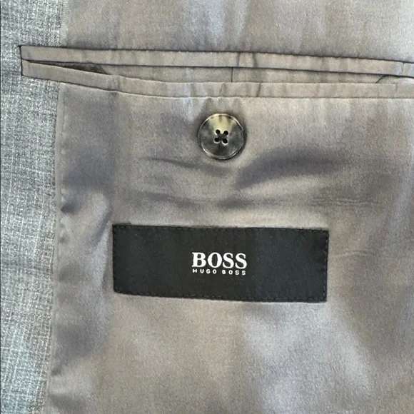 Hugo Boss mens 44R stretch gray micro pattern 2-button wool suit jacket EUC - Picture 5 of 8